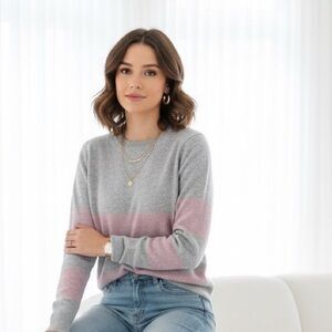 Banana Republic Gray and Pink Crew Neck Sweater